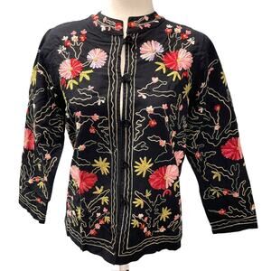 Vintage BFA Classics Cotton Flax Floral Embroidered Jacket Art to Wear SP